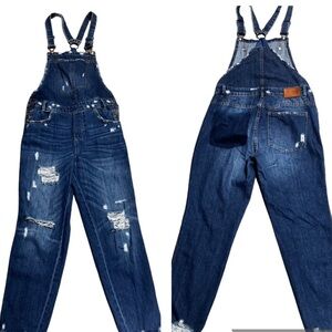 ZARA Trafaluc Denimwear Distressed Straight Leg Overalls Size US Small